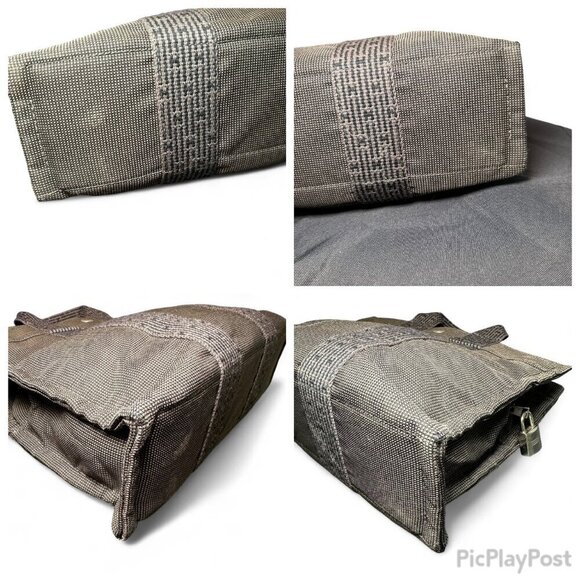 HERMES Canvas Herline PM Tote Grey - w Silver Lock (no key) - Picture 11 of 15
